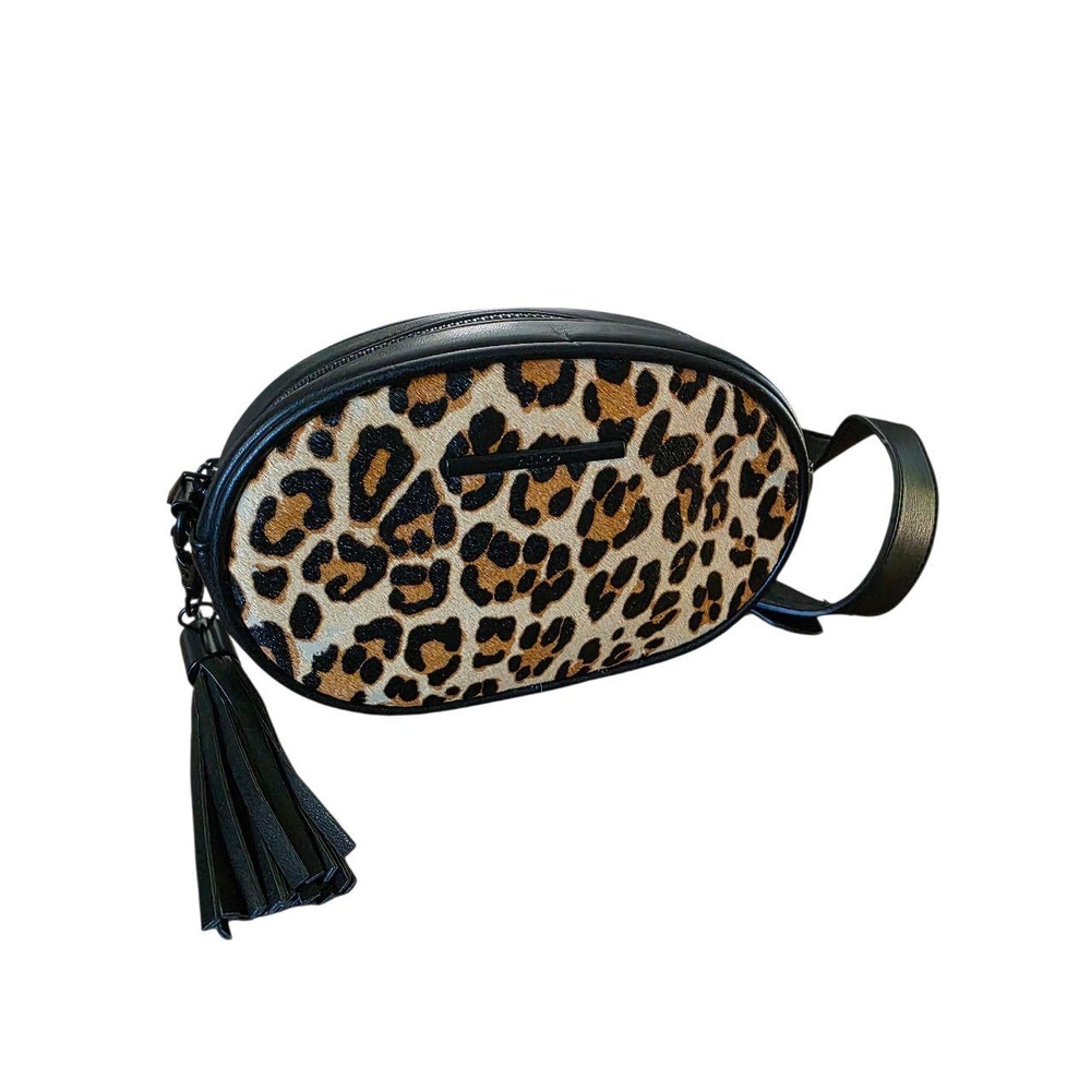 ALDO Leopard Print Crossbody Bag Black Faux Leather Tassel‎ Detachable Strap